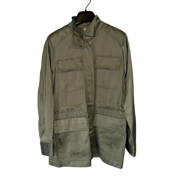 Chicos Utility Long Sleeve Green Satin Jacket Size 8/10 Chico Size 1 - Picture 2 of 13